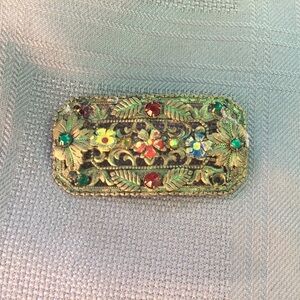 Vintage Brooch C Clasp Filagree Hand Pained Floral Fast US Ship